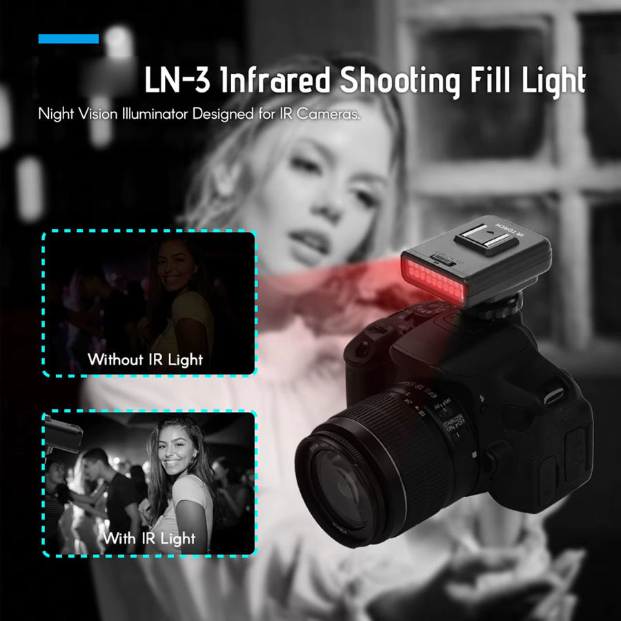 ORDRO LN-3 Studio IR LED-Licht Schwarz USB-aufladbarer Infrarot-Nachtlichtstrahler für DSLR-Kamera-Fotografie - Bild 2