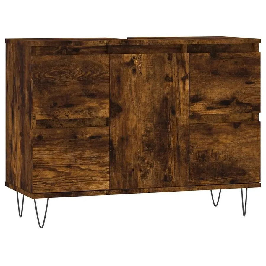 vidaXL Badschrank in Räuchereiche mit industriellem Stil aus Holzwerkstoff und Eisen, B/T/H: 80 x 33 x 60 cm - Bild 2