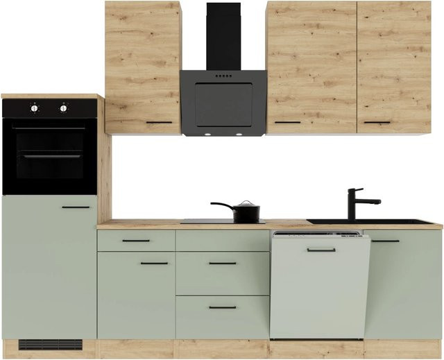 Flex-Well Exclusiv Küchenzeile Cara in Schilfgrün matt und Artisan Eiche, Breite: 280 cm - Bild 2