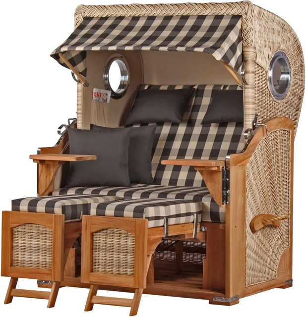 Bene Living Strandkorb Komplettset Ammersee Modell 505 aus Teakholz in Braun mit Bullauge und PE Shell - Bild 1