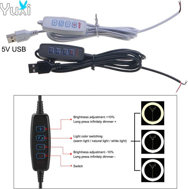YuXi LED Dimmer mit USB-Anschluss und 2m Steuerkabel in Schwarz und Weiß - Bild 1