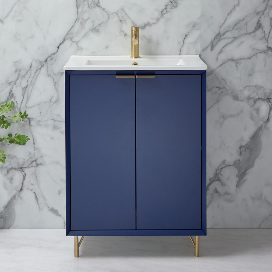 Waschtischunterschrank mit Waschbecken Hudson Reed Edge in Weiß oder Blau mit Soft-Close-Türen, Breite: 61 cm - Bild 1