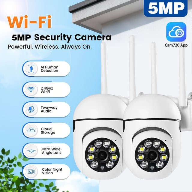 Cam720 5MP Outdoor WLAN-Sicherheits-PTZ-Kamera mit Auto-Tracking, Zwei-Wege-Audio und Personenerkennung in Weiß - Bild 1