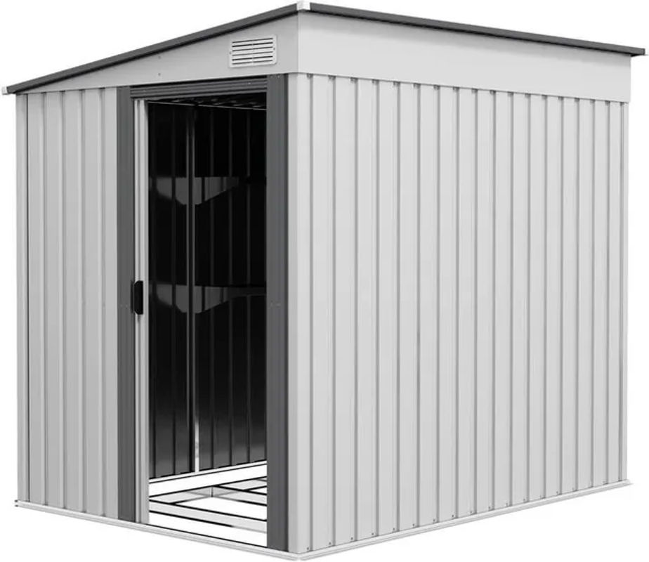 Outsunny Metall Gerätehaus aus verzinktem Stahl mit Pultdach und Schiebetür, Anthrazit, B: 154 cm, T: 206,5 cm, H: 181 cm - Bild 3