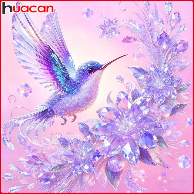 Huacan 5D-Diamantgemälde Set mit Blumen und Tieren in Mehrfarbig, modernes Mosaik-Bastelset zur Wanddekoration, Breite: 20 cm, Höhe: 20 cm - Bild 1