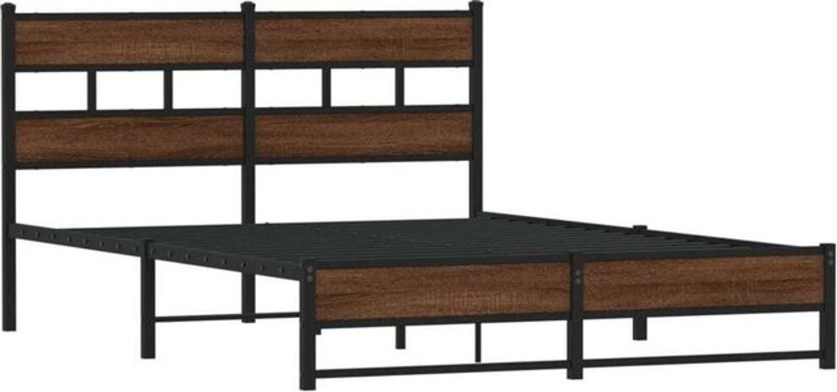 Metallbett Vidaxl in Eichen-Optik Braun im Industrial-Stil, B/T/H: 135 x 190 cm - Bild 1