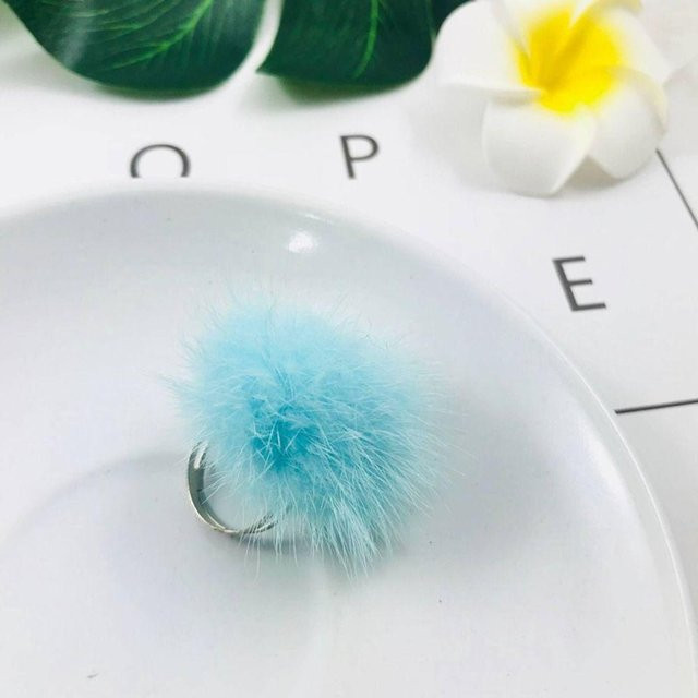 Ring Messing, Pelzkugel, blau, Damen - Bild 1
