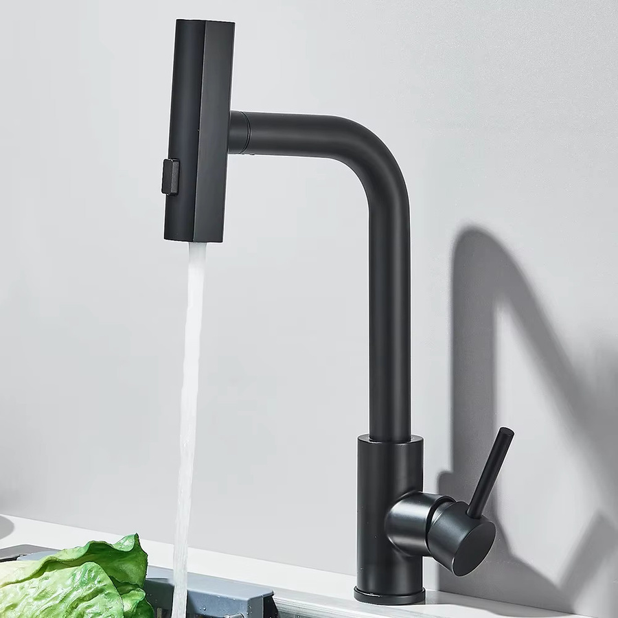 Multifunktionale Küchenarmatur aus Edelstahl mit ausziehbarem Wasserfall-Brausekopf und schwenkbarem Auslauf in Silber oder Schwarz - Bild 2