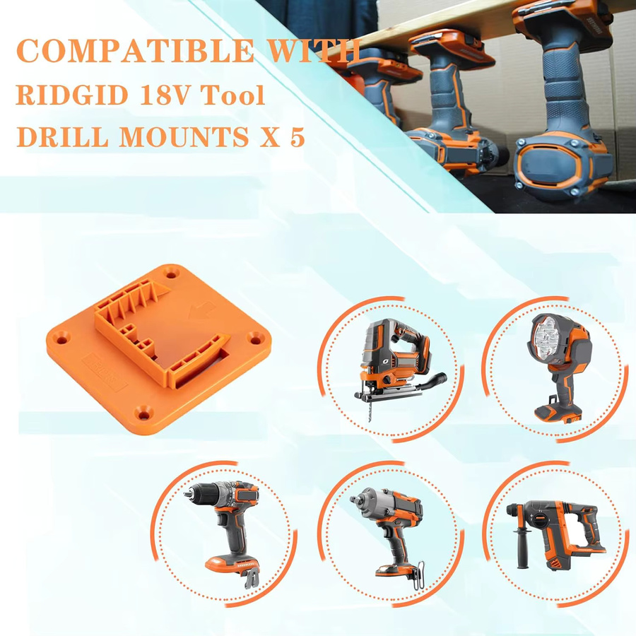 5er-Pack RIDGID 18V Max Lithium-Ionen-Dock-Aufhänger aus Kunststoff in Orange inklusive 20 Schrauben zur Bohrmontage - Bild 4