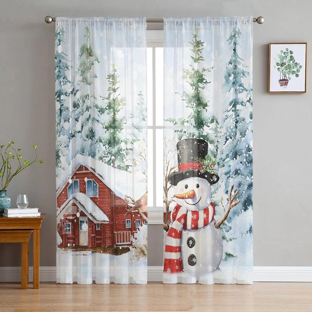 Transparente Weihnachts-Vorhänge mit Gnom- und Schneeflocken-Motiv in Weiß, B: 135 cm, H: 115 cm - Bild 1