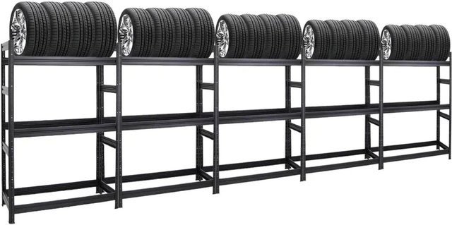 PROREGAL Dino Reifenregal Set 5 Stück, Schwarz, H x B x T: 180 x 120 x 50 cm, Fachlast 150 kg, verstellbare Regalböden aus Stahl - Bild 1