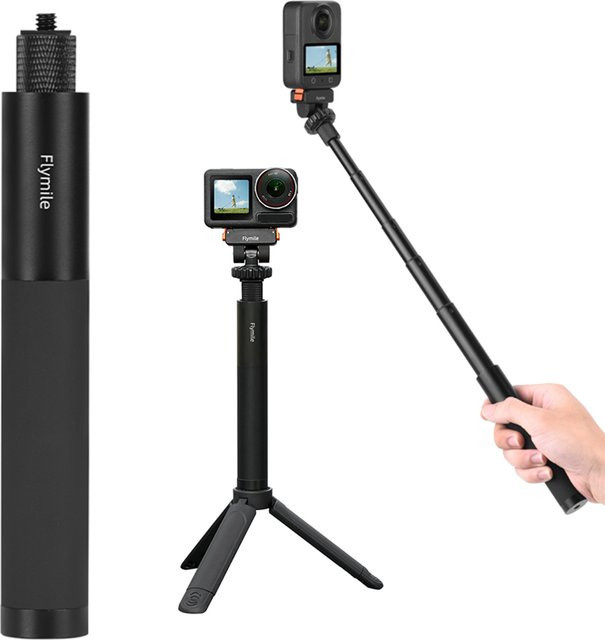 ALLOET Selfie-Stick aus Aluminiumlegierung mit verstellbarem Griff für Insta360 Go Ultra, X5 und Pocket 3 Actionkameras in Schwarz - Bild 1