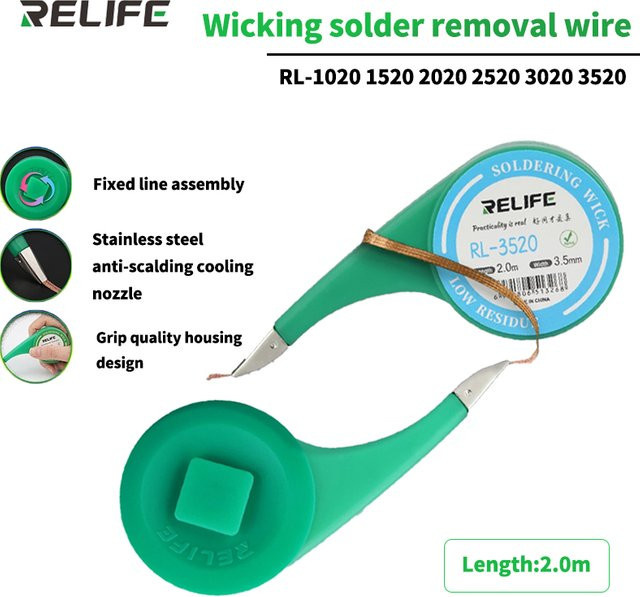 Relife RL-1520 Lötlitze zum Entfernen von Lötzinn für die PCB-Reparatur in Grün - Bild 1