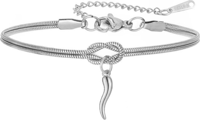 Armband Edelstahl, Rote Emaillierte Italienische Hörnchen Charm, Damen, 17-22cm - Bild 1