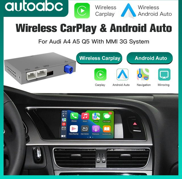 AUTOABC Drahtloses CarPlay und Android Auto Interface für Audi A4 A5 S4 S5 RS4 RS5 Q5 (2008–2015) mit 3G MMI Unterstützung, Mirrorlink und Navigationskamera - Bild 1