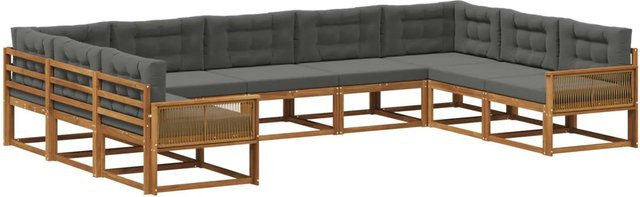 vidaXL Outdoor-Sofagarnitur in U-Form aus massivem Akazienholz mit Kissen, Anthrazit - Bild 1