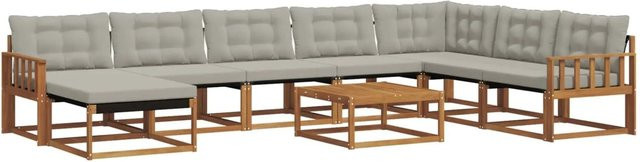 vidaXL Outdoor-Sofagarnitur 9-teilig aus Akazienholz mit Textilene und Kissen in Natur und Hellgrau - Bild 1