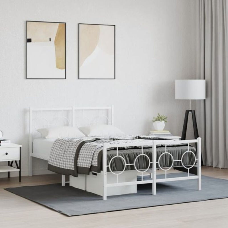 Vidaxl Metallbett mit Kopf- und Fußteil in Weiß, B/T/H: 120 x 200 cm - Bild 1