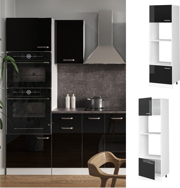 Vicco Mikrowellenschrank R-Line Küchenschrank in Weiß und Schwarz mit Hochglanz-Finish, Breite: 60 cm - Bild 1