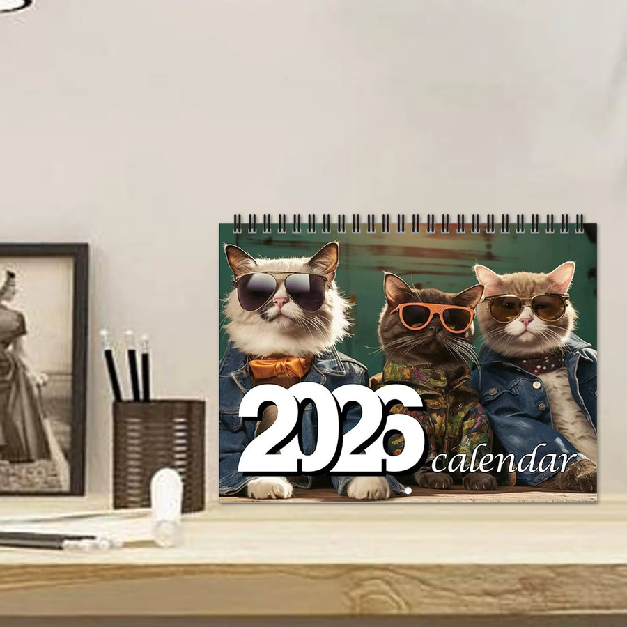 Wandkalender 2026 mit Katzenmotiv, 12 Monate, bunter Planer mit Doppeldrahtbindung für dein Zuhause oder Büro - Bild 3