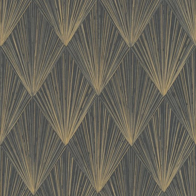Profhome Grafik Tapete Geometrisch Art Deco in Schwarz Gold Grau, Vlies, Breite: 0,53 m, Länge: 10,05 m - Bild 1