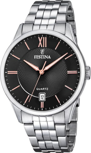 Festina Herrenuhr, Quarz, Edelstahl, 43 mm, Schwarz, 5 ATM - Bild 1