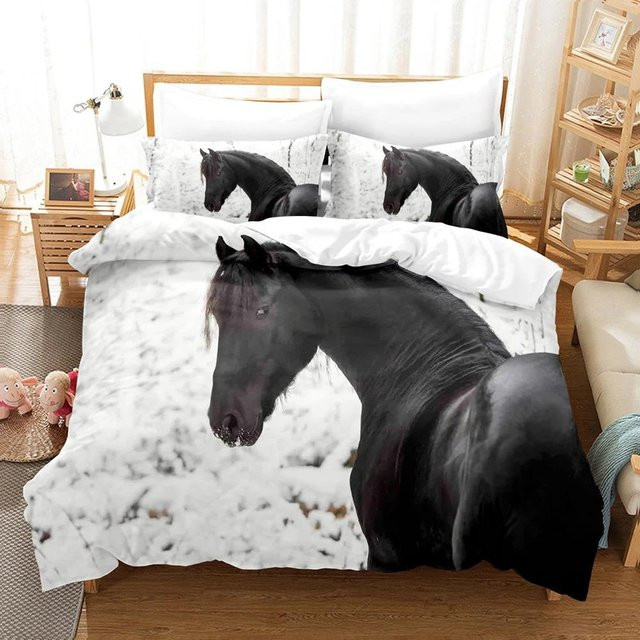 JMG Household Supplies Pferde Bettwäsche Set mit 3D Anime Motiv in Weiß, 3-teilig, B/H: 228 x 228 cm - Bild 1