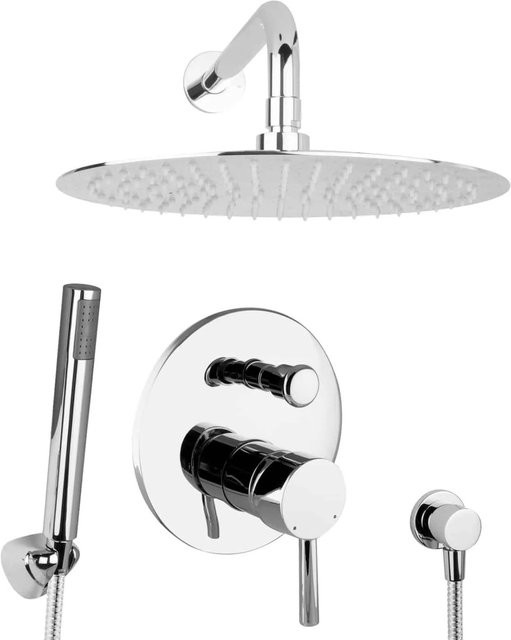 PaulGurkes Unterputz Duschset in Chrom mit Regendusche und Handbrause, Durchmesser: 30 cm - Bild 1