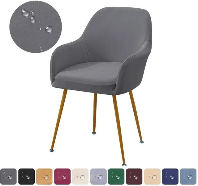 Wasserabweisender Sesselbezug von Yiran Furniture in Grau, dehnbarer Überwurf für Esszimmerstühle mit kurzem Rückensitz - Bild 1