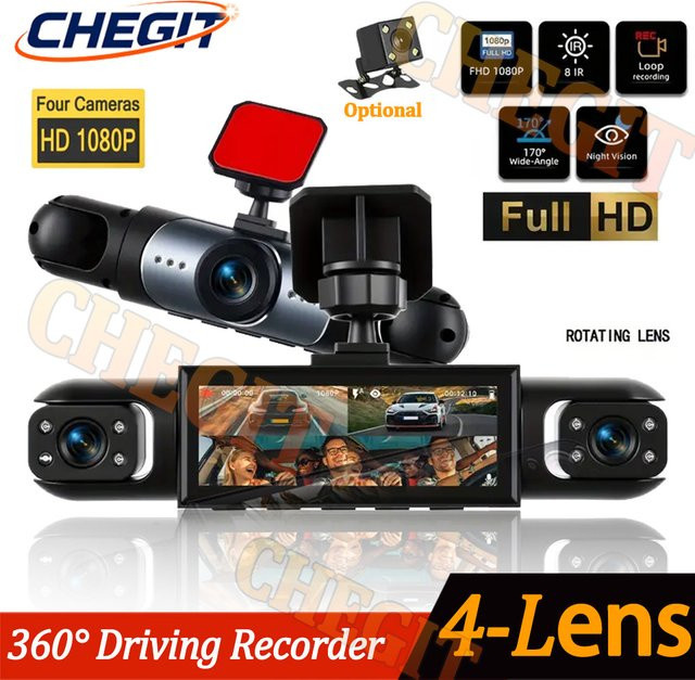 WDSZKMYF 360 Grad Dash Cam Full HD 1080P Auto Kamera mit 3/4-Objektiv für Vorne, Links, Rechts und Rückfahrkamera in Schwarz - Bild 1