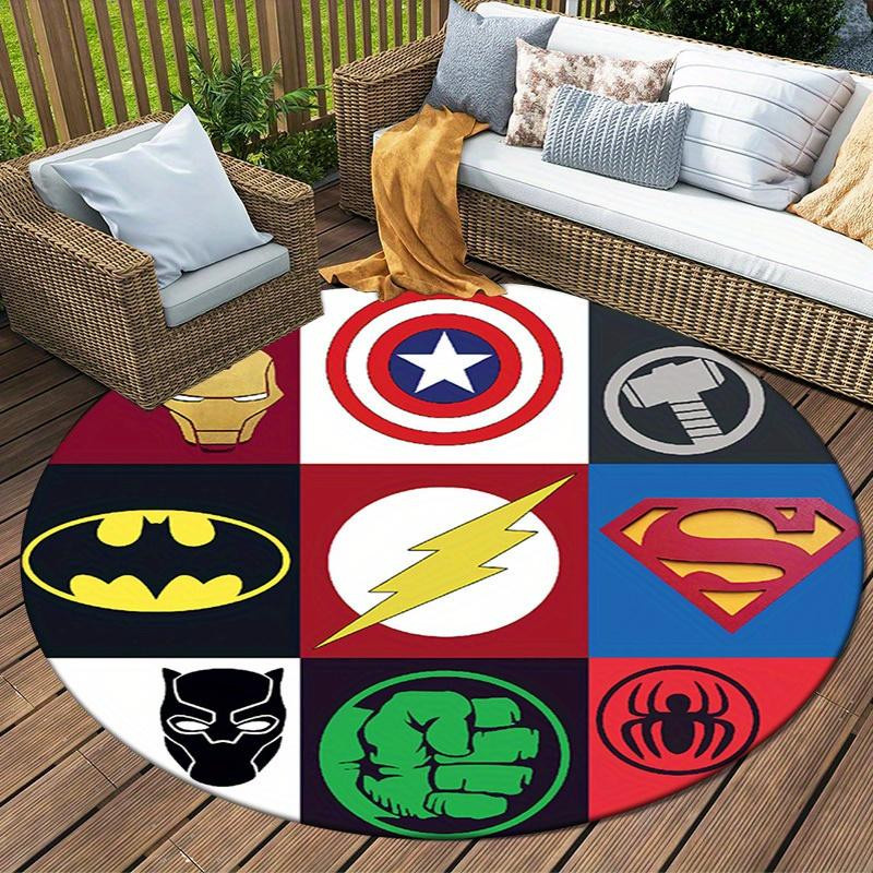 Runder Marvel Avengers Superhelden Teppich von Yun Heng Four, Maschinenwaschbarer Polyesterteppich, Rutschfest, Mehrfarbig, Durchmesser: 80 cm - Bild 3