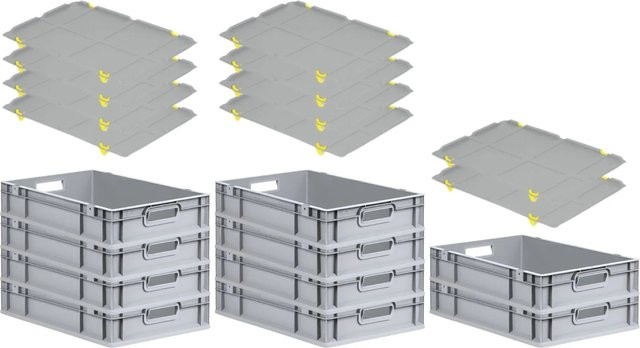PROREGAL SparSet 10x Eurobox NextGen Grip mit Auflagedeckel und 4 gelben Schiebeschnappverschlüssen, Grau, H x B x T: 12 x 40 x 60 cm - Bild 1