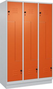 C+P Z-Spind Classic PLUS mit Sockel, 6 Fächer, Grau/Orange, B/H/T: 120 x 195 x 50 cm, mit Sicherheits-Drehriegel und Schloss - Bild 1