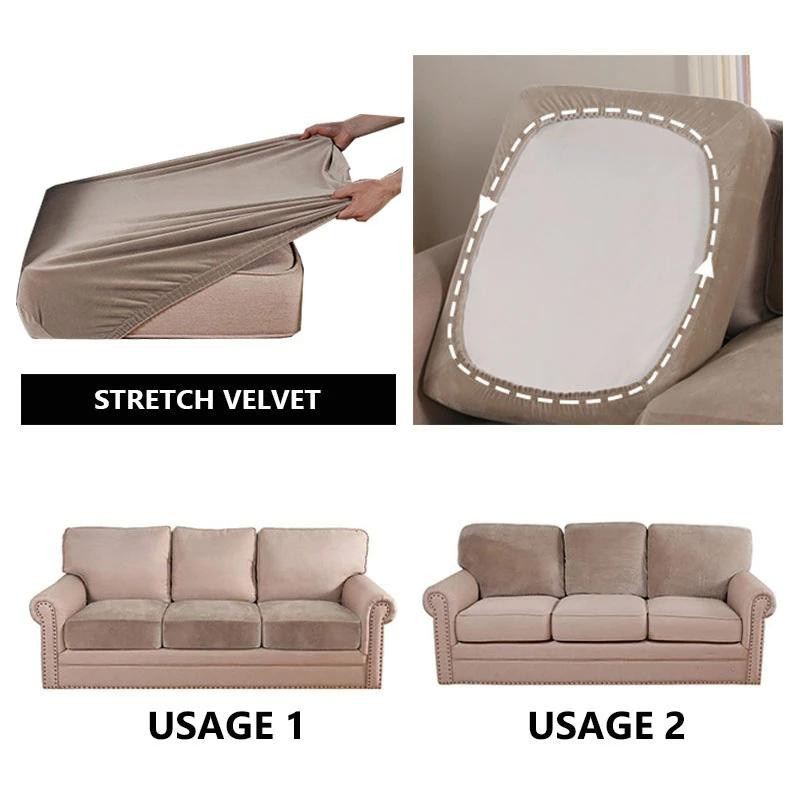 Lellen Sofa-Sitzbezug aus Samtstoff in Beige, elastischer und waschbarer Couch-Schonbezug für dein Sofa, Breite: 100-125 cm - Bild 4