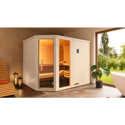 WEKA Ecksauna Varberg 4 für 8 Personen in Braun inklusive 9 kW Ofen mit integrierter Steuerung - Bild 2