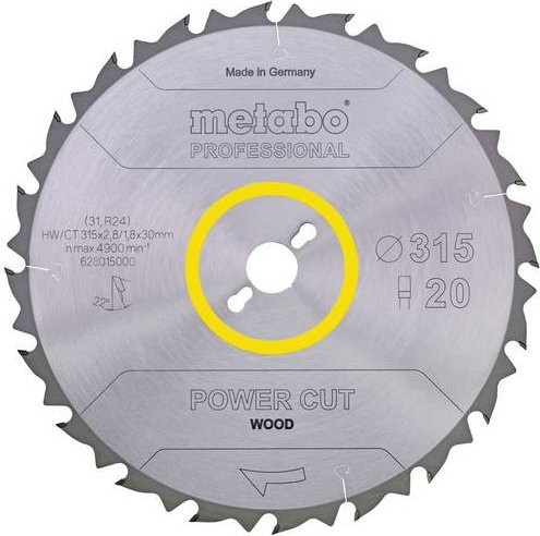 Metabo Kreissägeblatt Power Cut Wood Professional für Holz und Metall, Farbe: Silber, Durchmesser: 315 mm, Zähne: 20, Carbide Tipped - Bild 1