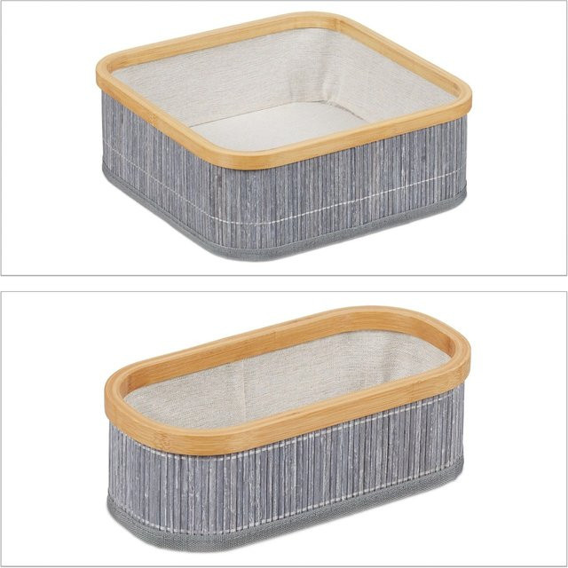 Relaxdays Aufbewahrungskorb 3er Set aus Bambus in Grau und Beige, stapelbar - Bild 1