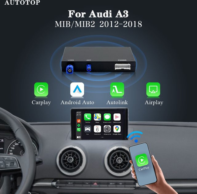 AUTOTOP Wireless CarPlay und Android Auto Konverterbox für Audi A3 MIB/MIB2 (2012–2018) mit MirrorLink und WIFI in Schwarz - Bild 1