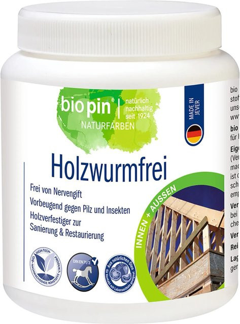 Biopin Holzwurmfrei Wasserbasierter Holzschutz Transparent 0,75 l - Bild 1
