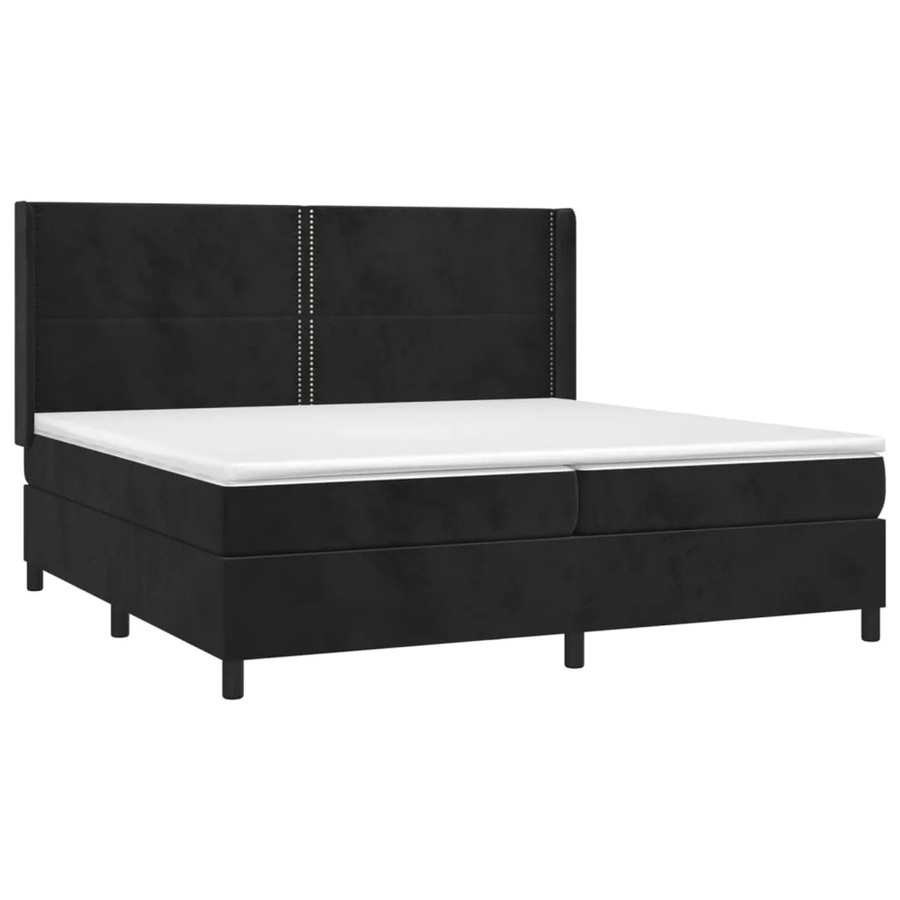 vidaXL Boxspringbett mit Matratze in Schwarz, Samt, mit LED-Unterbettbeleuchtung und USB-Ladeanschluss, Hybrid-Konstruktion mit Taschenfederkern, B/T/H: 200 x 200 x 118 cm - Bild 2