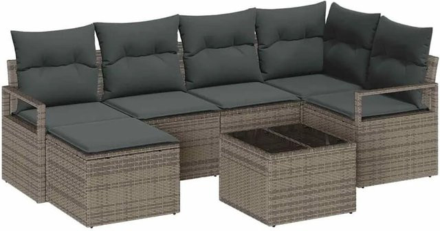 vidaXL Lounge-Gartenmöbel Set aus Poly-Rattan in Grau mit 7-teiligem Polster-Set und integriertem Stauraum - Bild 1