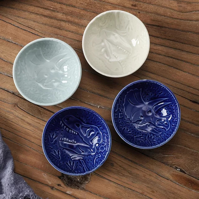 Retro Keramik Dipping Dish mit Dinosaurier-Glasur für Sojasauce und Snacks, Breite: 12,7 cm, Höhe: 3,5 cm - Bild 1