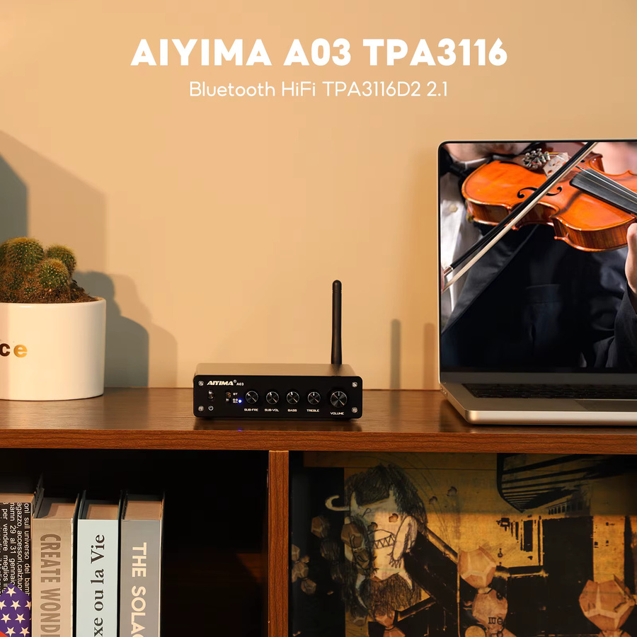 AIYIMA A03 Bluetooth 2.1 HiFi Digital Audio Verstärker mit TPA3116D2 Chip, Schwarz - Bild 3