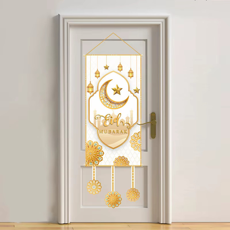 Wayfun Eid Mubarak Banner Ramadan Dekoration in Weiß und Gold für Eid Al Adha und islamische Feierlichkeiten - Bild 2