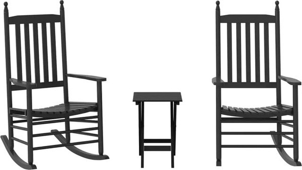 vidaXL Schaukelstuhl-Set mit Klapptisch aus Pappelholz in Schwarz