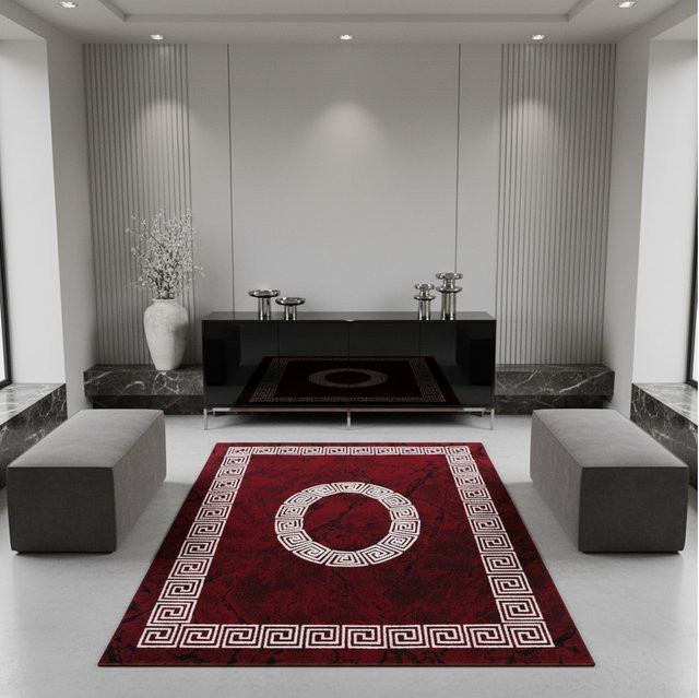 Kadima Design Kurzflor Teppich INN in Rot mit Mäander-Muster, B/T: 140 x 200 cm - Bild 1