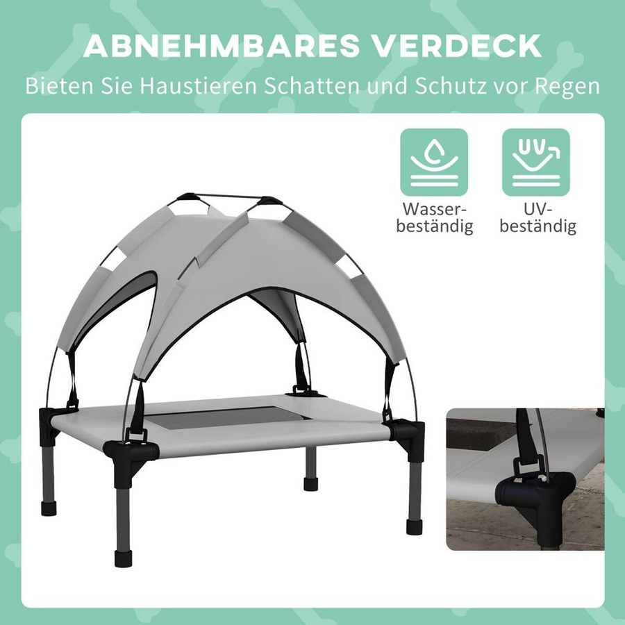 PawHut Erhöhtes Hundebett mit Baldachin und Dach in Hellgrau, atmungsaktive Outdoor Hundeliege für kleine Hunde, B/T/H: 61 x 46 x 63 cm - Bild 3