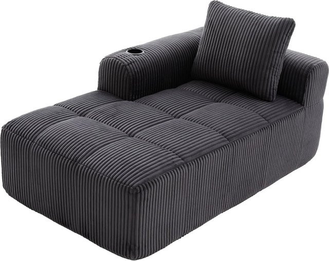 PXloue Liegesessel aus Cord in Grau mit Getränkehalter und Seitentasche, B/T/H: 158 x 93 x 61 cm - Bild 1