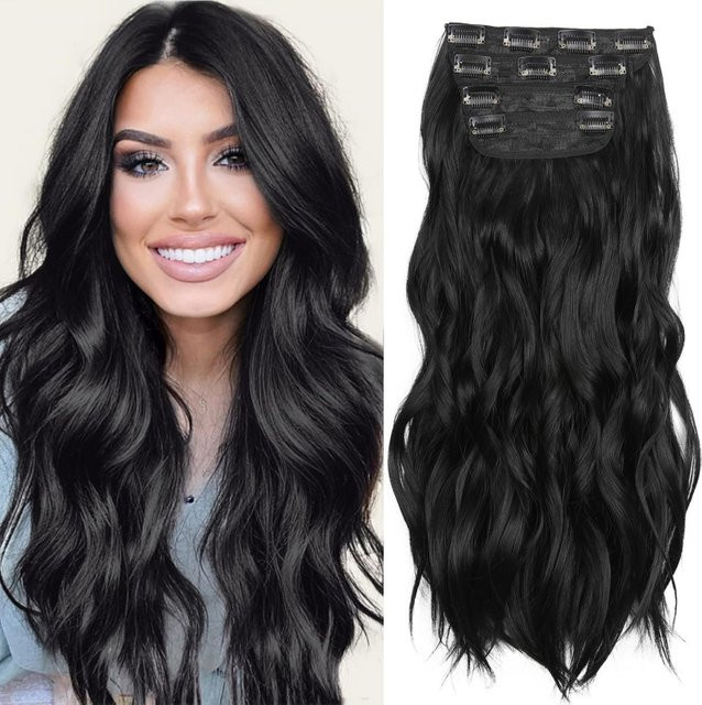 Suri Hair Clip-in-Haarverlängerungen, synthetisch, gewellt, schwarz, 20 Zoll, 4 Stück, Damen - Bild 1