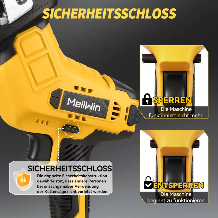 MELLWIN Akku-Säbelsäge in Gelb mit 3500 SPM als Multi-Elektrosäge für Metall, Holz und Rohre, kompatibel mit Makita 18 V LXT Akku-System - Bild 4